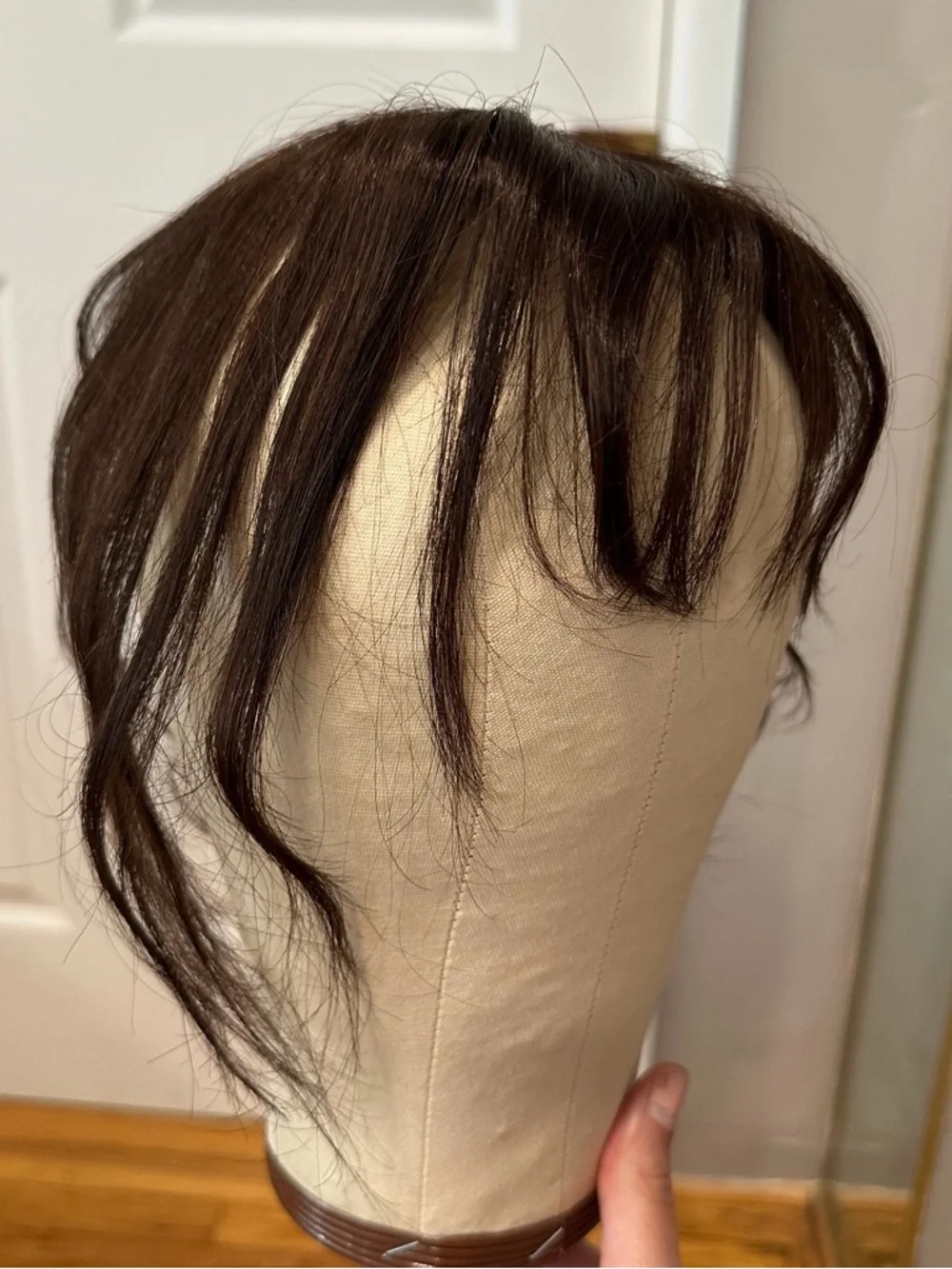 11” Dark Brown Human Hair Topper with Bangs Hair Extensions #TF4‎